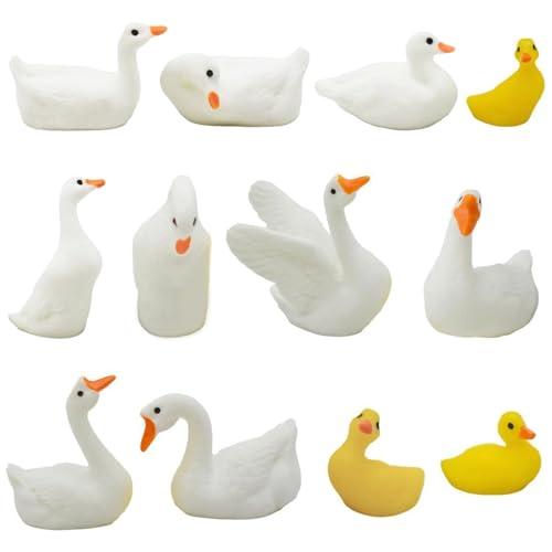 Pinenjoy 12Pcs Realistic Miniature Duck Figurines Mini Goose Figures 1inch Resin Animal Cake Toppers for DIY Fairy Garden Moss Landscape Terrarium Crafts Birthday Party Decors