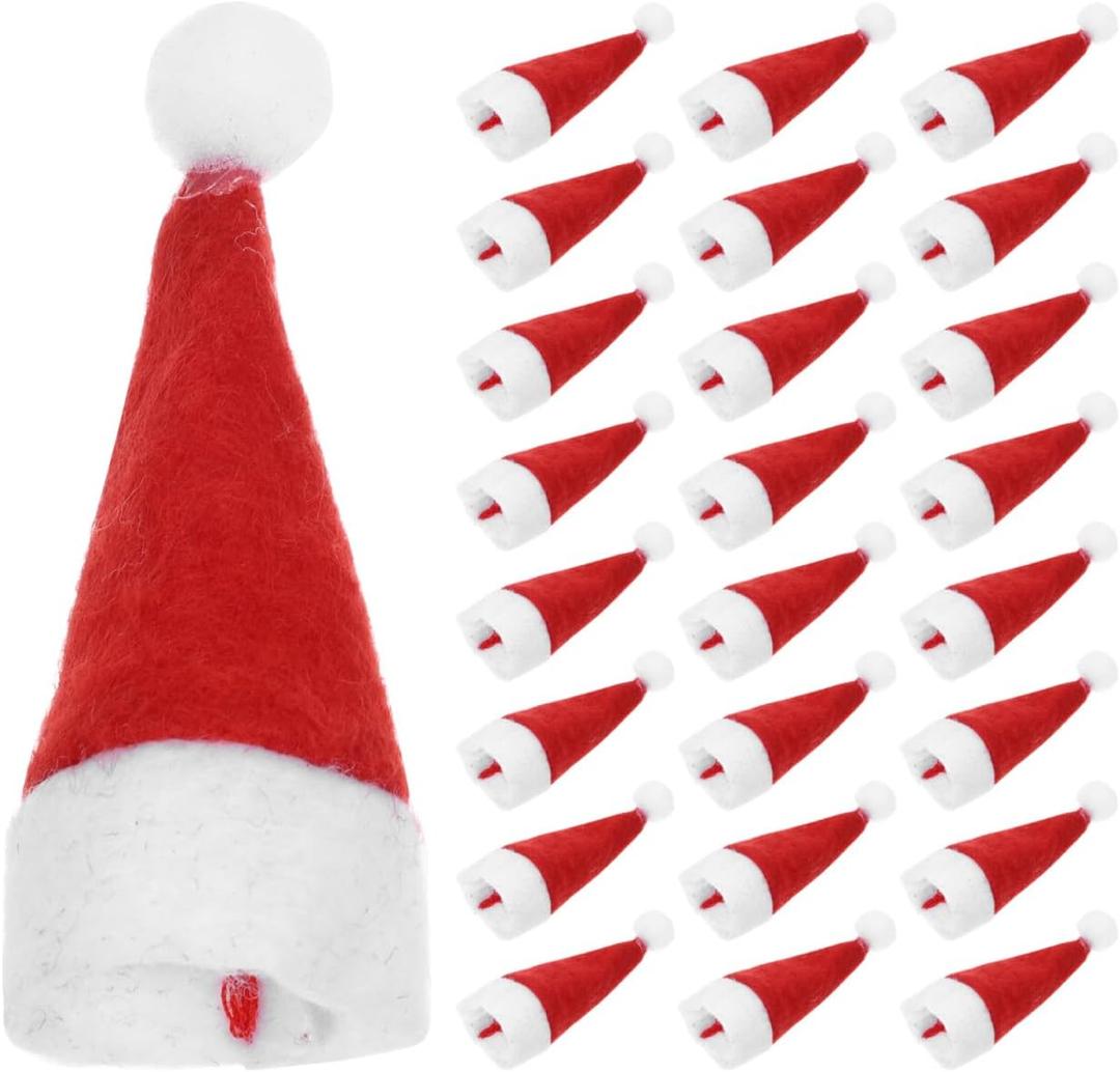 Amosfun 48pcs Mini DIY Christmas Hat Christmas Cap Lollipop Top Wraps Toppers Wine Bottle Cap for Lollipop Candy Cover Decorations Craft