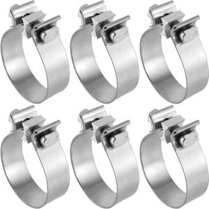 6 Pack 3 Inch Exhaust Clamp, Stainless Steel Butt Joint Exhaust Seal Band Clamp, Exhaust Pipe Muffler Clamp for Exhaust, Repair, Silver