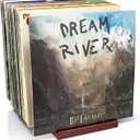 MNKE Premium Vinyl Record Stand - a Mid-Century Style Record Holder for Albums, 50-60 LP Capacity - with a Now-Playing Record Display Groove (Brown)