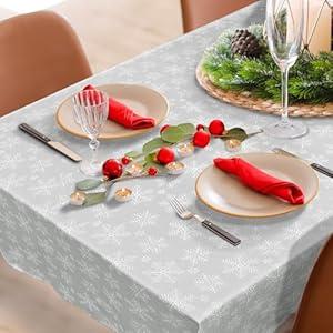 Amazon.com: blunique Christmas Tablecloth for Rectangle Table, 52 x 70 in Premium Spill-Proof Holiday Table Cloth with Shiny Metallic Yarn, Washable Silver Snowflake Table Cover Christmas Decorations for Party : Home & Kitchen