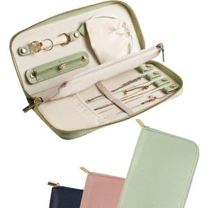 Travel Jewelry Organizer Case - for Tangle-Free Necklaces, Earrings, Rings, Bracelets Storage, Travel Essentials, Fashion Portable Jewelry Travel bags for Women - Medium Macaron Green