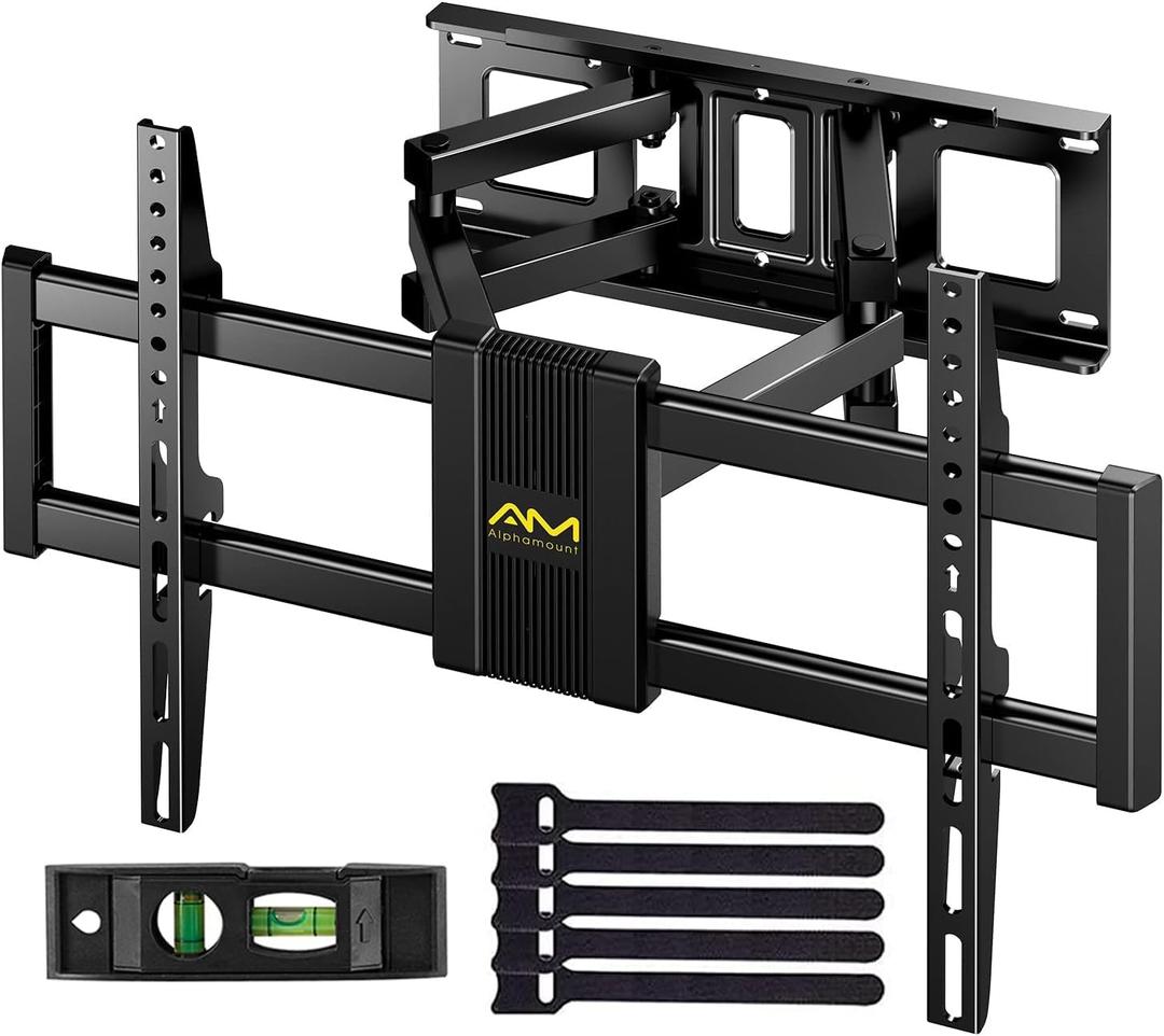 AM alphamount Full Motion TV Wall Mount for Most 37-75 Inch TVs up to 100 lbs, Swivel TV Mount with Dual Articulating Arms, Wall Mount TV Bracket Max VESA 600x400mm, Fits 16 Wood Studs, APLF6