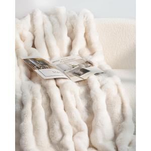 Faux Fur Throw Blanket, Ultra Soft Fuzzy Blanket for Couch or Bed, 50 x 60 Inches Luxury Fluffy Blanket, Oeko-TEX Certified, Bubble Texture, Cozy & Machine Washable (Vanilla Cream)