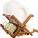 Utoplike 3 Tier Collapsible Teak Wood Dish Drying Rack, Foldable Large Capacity Dish Draine, Space-Saving Countertop Kitchen Organizer for Plates, Cups