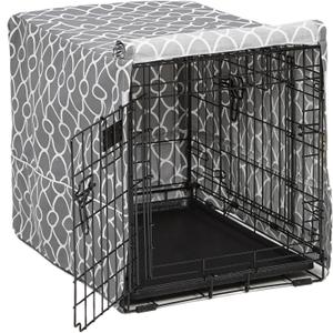 MidWest Homes for Pets Small Dog Crate Cover Featuring Teflon Fabric Protector, Poly-Cotton Privacy Kennel Cover Fits Most 24-inch Crates, Gray Designer Print, Washable, Reduces Barking (Gray Geometric Pattern)