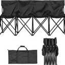 VEVOR Portable Folding Bench, 4 Seat Foldable Soccer Bench with Side Pockets and Carrying Bag, Lightweight Sideline Seating with Back Rest for Football, Baseball, Camping, Outdoor Events, Black