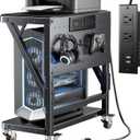 POKIPO Computer Tower Stand with Charge Station and USB Port,Pc CPU Holder Cart for Floor Carpet with Wheels,Heavy Duty Metal,Adjustable Height,Rolling Pc Printer Desktop Under Desk for Home Office