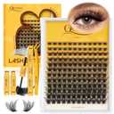 QUEWEL Lash Clusters Kit, 144 Pcs DIY Lash Extension Kit Individual Lashes Eyelash Extension Kit with Lash Bond and Seal Lash Tweezers (144-Mega Kit)