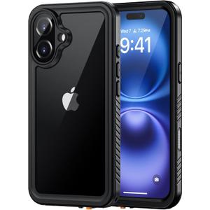 Lanhiem for iPhone 16 Waterproof Case, Dustproof Case Built-in Screen Protector, Camera Protection, Full Body Heavy Duty Rugged Phone Cover for 16-6.1 inch (Black/Clear)