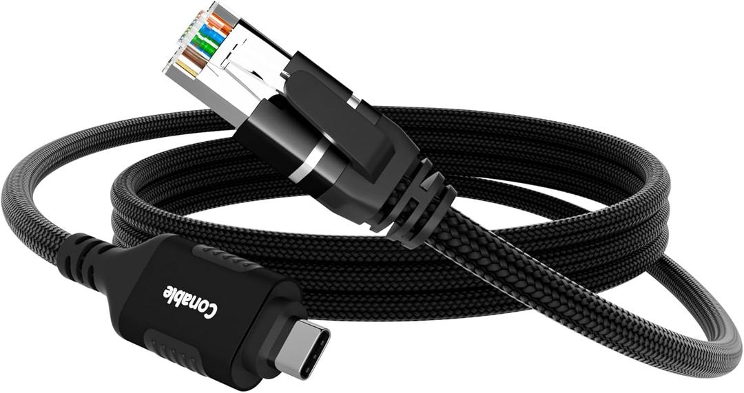 USB C to Ethernet Cable 1 FT, USB Type C to RJ45 Nylon Braided Cord, Gigabit Directly Connected, USB-C to Network Internet Adapter, Compatible with MacBook Pro, iPad Pro, Smartphone, Laptop, PC