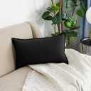 Jeanerlor Natural Cotton Linen Green Decorative 12"x20" Throw Pillow Case Cushion Cover with Twin Needles Stitch on Edge for Lumbar, (30 x 50cm), 2 Pcs, Black