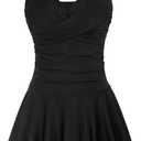 GRACE KARIN Women's One Piece Swimdress Tummy Control Bathing Suit V Neck Swimsuit Ruched Skirt Swimwear (Black-pure) S