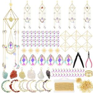 Knitgrip 6 Set 508 Pcs DIY Crystal Suncatcher Making Kits Craft with Rainbow Pendants Chains Gemstone Sun Catcher Hanging Colorful Crystal Prisms Windows Decor Wind Chimes with Chain Pendant Decor