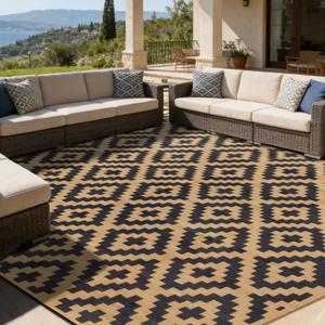 SAND MINE Reversible Mats, Plastic Straw Rug, Modern Area Rug, Large Floor Mat and Rug for Outdoors, RV, Patio, Backyard, Deck, Picnic, Beach, Trailer, Camping, Black & Brown, 10' x 10'
