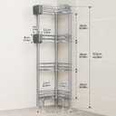 Orimade Rustproof 4 Tier Floor Standing Corner Shower Caddy Organizer with Toothbrush Holder, Large Spacing Floor Shower Shelf Rack Storage Stands with Hooks for Bathroom Kitchen, Silver
