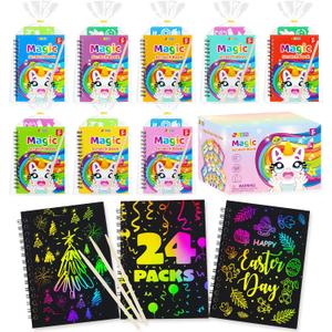 JOYIN 24 Pack Rainbow Scratch Art Notebook, Party Favors for Kids, Art Crafts Kit, Goodie Bags Stuffers for Girls Boys, Return Gifts for Birthday, Classroom Prizes, Bulk Gifts for Valentines Easter