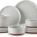 MALACASA Plates and Bowls Sets, 12 Pieces Modern Stoneware Dinnerware Set for 4 Kitchen Dinner Set Ceramic Dishware Dishes Set Microwave and Dishwasher Safe, Grey, Series TARA