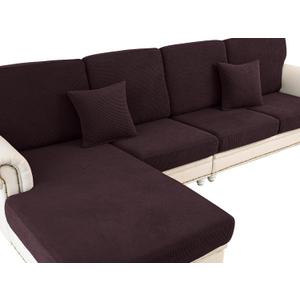 Couch Cushion Covers for Sectional Sofa L Shape Washable Separate Seat Chaise Couch Cover Stretch Sofa Slipcovers with 2 Pcs Pillowcases(3 Seater + 1 Chaise, Brown)