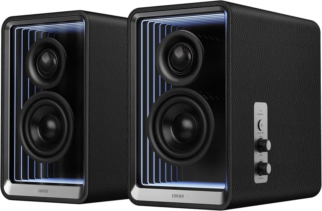 Edifier QR65 Active Monitor Speakers with 65W GaN Fast Charger Function, 70W RMS Bluetooth Computer Speaker with Hi-Res 24bit Wireless Audio, Subwoofer Out and Light Effects (Black)