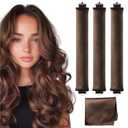 Heatless Hair Curler Overnight Blowout Hair Rods Curling Set No Heat Jumbo Rods to Sleep In Velvet Hair Rollers with Satin Hair Scarf 3 PCs Chocolate