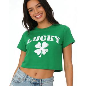 St Patricks Day Shirt Women Crop Top Green Sexy Saint Paddy's Day Outfit Funny Shamrock Lucky Tshirt Irish Clover Tee M (S)