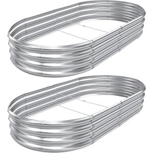 AHEONLAR 2pack 8×4×1ft Raised Garden Bed，Outdoor Galvanized Planter Boxes, Oval Large Metal Raised Garden Beds for Vegetables