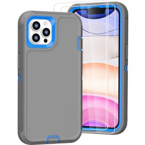 Tall silver for iPhone 11 Pro Max Case with [2 Screen Protector ], Military Grade Shockproof Heavy Duty Drop Protection Rugged Case 6.5"(LightGrey Blue)