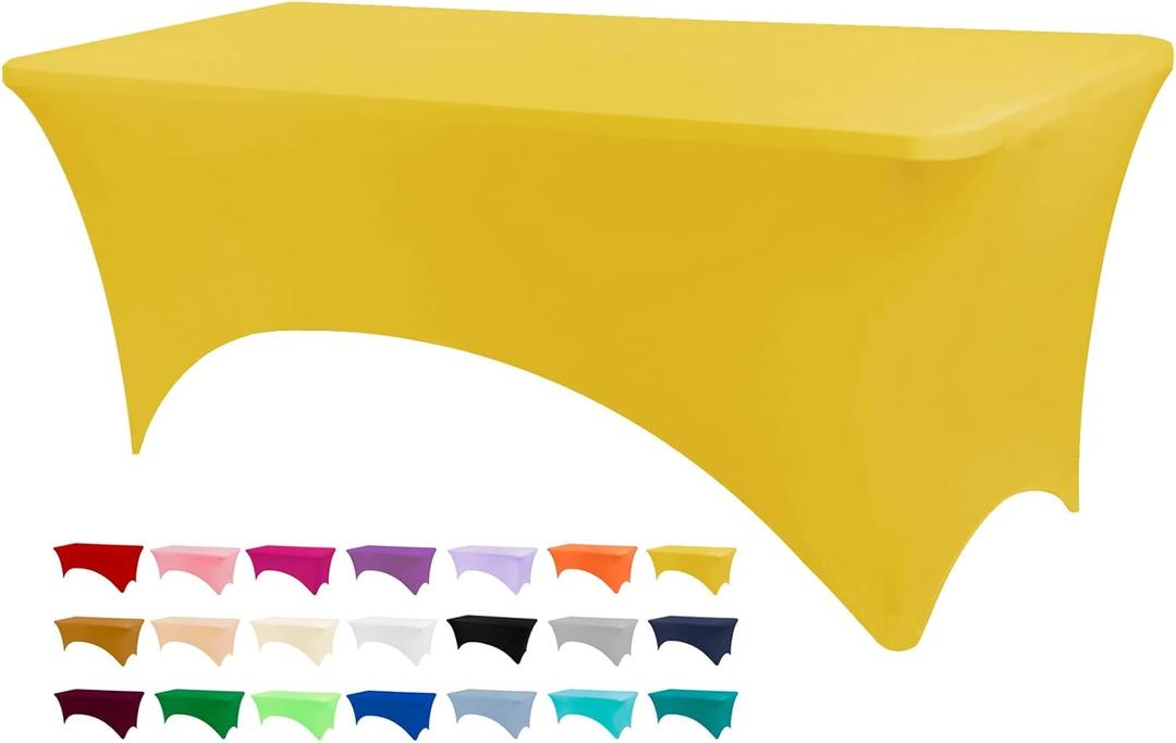 4ft Table Cover Fitted, Yellow Spandex Table Covers, Washable and Wrinkle Resistant Stretch Tablecloths Rectangle for Events, Wedding, Banquets, Parties (48" x 30" (Rectangular))