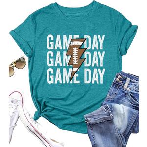 Football Mama Shirts Women Game Day Football Mom T Shirt Season Sports Mom Shirt Short Sleeve Sunday Tee Tops (S)