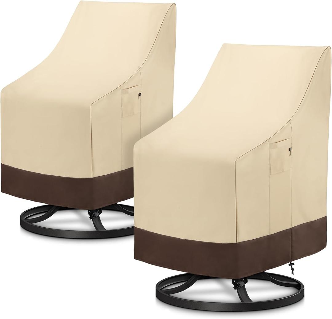Arcedo Outdoor High Back Chair Covers Waterproof, Heavy Duty Stackable Dining Swivel Chair Covers, All Weather Resistant Patio Furniture Cover, 29W x 30D x 42H, 2 Pack, Beige & Brown