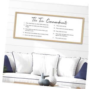 FZMHASLWW The Ten Commandments Bible Verse Wall Decor 40"X15" God Jesus Prayer Christian Saying Catholic Scripture Sign Large Wood Framed Wall Hanging Art (Wood)