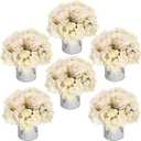 Flower Table Centerpieces - Set of 6 Floral Arrangement Artificial Wedding Hydrangeas Floral Arrangement with Rustic Metal Vase for Bridal Tea Party Event Decorations - Champagne