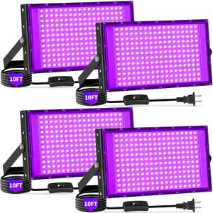 200W Blacklight Flood Light with 10ft Cord+Switch, Aluminum Shell, IP66 Waterproof Outdoor LED Black Lights for Large Space, Glow Party, Halloween, Stage, Gym, Poster, Body Paint, 4 Pack 200W Blacklight Flood Light with 10ft Cord+Switch, Aluminum Shell, IP66 Waterproof Outdoor LED Black Lights for Large Space, Glow Party, Halloween, Stage, Gym, Poster, Body Paint, 4 Pack