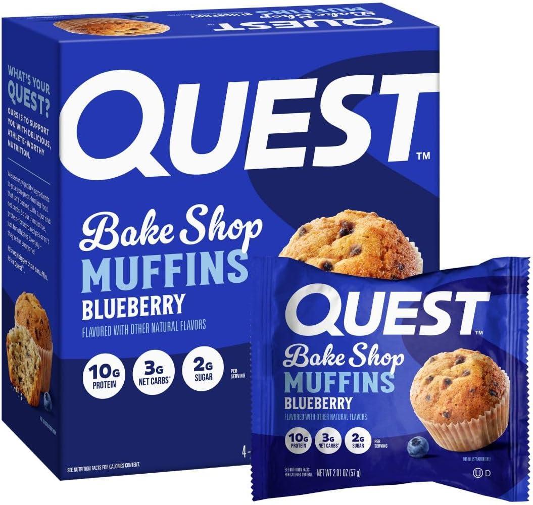 Quest Nutrition Blueberry Muffin, 10g Protein, 3g Net Carb, 2g Sugar, Protein Snack, 4 Count, BBD: 05/29/26