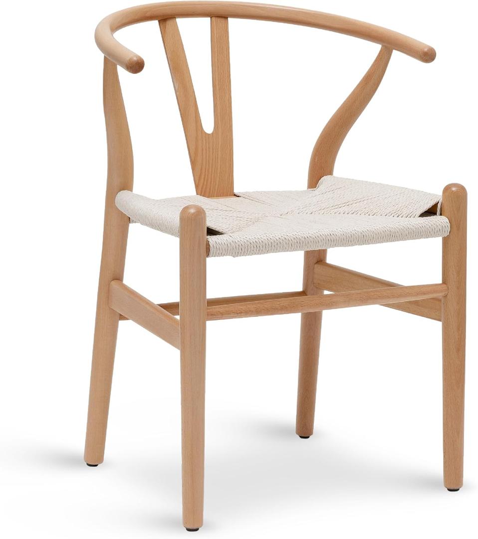 POLY & BARK Weave Dining Chair Mid-Century Modern Wishbone Dining Chair with Arms, Solid Wood Frame, Indoor Use Oak Single - Ideal for Dining Room, Kitchen, or Stylish Accent Setting