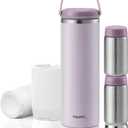 Papablic 360 CapsuleChill Breastmilk Cooler for 36H Safe Storage, Stress-Free Portable Breast Milk Chiller for Working Mom, 20oz Travel Cooler with 2pcs Stainless Steel Baby Bottles, Lilac Purple