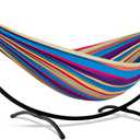SUNCREAT Portable Large Hammock with Stand, Two Person Hammock with Stand Included, Rainbow Stripes