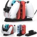iPLYGAM Controller Charger Dock for Nintendo Switch Pro Controller/JoyCon, Controllers Charging Dock with LED Indicator and Charger Cable for PS5 Controllers, 6 in 1 Gamepad Charging Stand