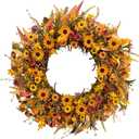 J'FLORU Artificial Fall Wreath 22 Inch Fall Wreaths for Front Door Autumn Porch Farmhouse Thanksgiving Day Harvest Festival
