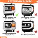 Clear Headlight Assembly Fit for 2014-2018 GMC Sierra 1500/2015-2019 GMC Sierra 2500HD 3500HD with LED DRL, Driver Passenger Siede Headlamp,Chrome Housing