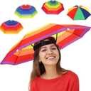 Arcimatto 4 Pack Umbrella Hat with Elastic Band, Fun Colorful party Hats, Hands-free Design for Beach Party, Camping, Outdoor Sun Rain Protection