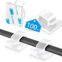 100PCS Cable Clips, Adhesive Wire Clips Organizer Cord Clips Management, Cable Staples Outdoor Strong for Wall, Desk, Christmas Lights, String Lights, TV PC Ethernet Cable, Clear Small  