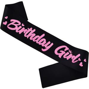 2 x Birthday Girl' Sash Black with Glitter Pink Letters-Birthday Sash for Women, Sweet 16, 18th 21st Birthday Party Favors Supplies