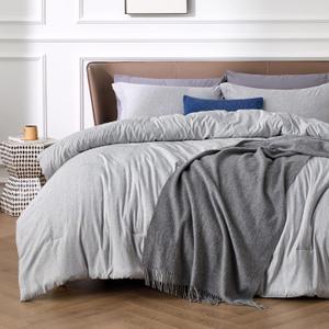 Bedsure Queen Comforter Set - Grey Soft Bedding for All Seasons, Cationic Dyed Bed Set, 3 Pieces, 1 Queen Size Comforter (90"x90") and 2 Pillow Shams (20"x26"+2") (01 - Grey)