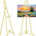 46" H Adjustable Metal Display Easel - Vintage Gold Scroll Design, Rust-Proof Metal Stand for Showcasing Pictures, Artlork, Picture Frame and Wedding Signs