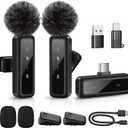Mini Microphone, Wireless Lavalier Microphone for iPhone, iPad, Android, 2-Pack Mini Mic with Noise Reduction, Auto Pairing and Mute & Reverb for Vlogging, Video Recording, Live Streaming, Interview