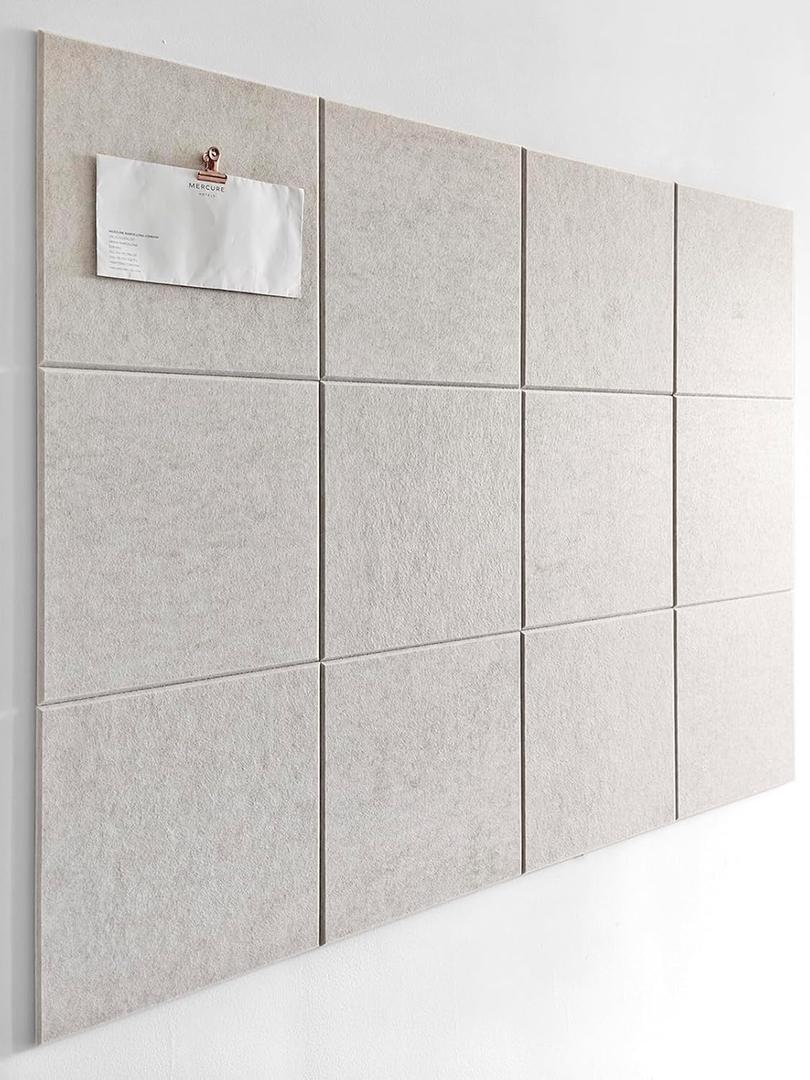 Large Cork Board Alternative | Felt Wall Tiles (12-Pack) | Aesthetic Felt Bulletin Board for Office, Home & Classroom | Office Wall Decor for Women | Pin Boards Bulletin Board Tiles | Ivory