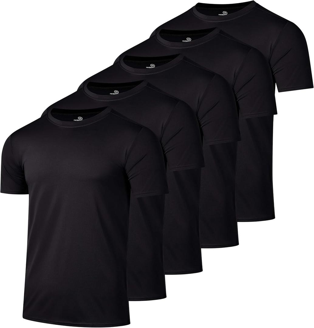 Real Essentials 5 Pack: Mens Short Sleeve Dry Fit Active Crew Neck T Shirt - Athletic Running Gym Workout Tee Tops (Large)