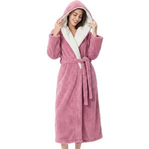 DAVID ARCHY Plush Robes for Women Warm Thick Fleece Fluffy Luxury Cozy Soft Hooded Bathrobe Winter House Full Length (Large, Light Purple)
